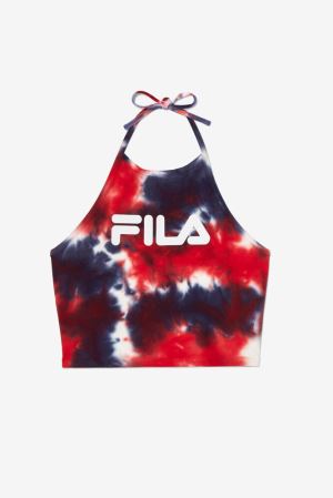 FILA Leah Tie Dye Halter Tank Vests Navy / White,Womens Clothing | CA.RFIAYH592